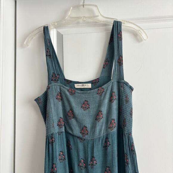 Natural Life Boho Wide Leg Jumpsuit Blue Floral Print Sleeveless Romper Sz L - Picture 6 of 14